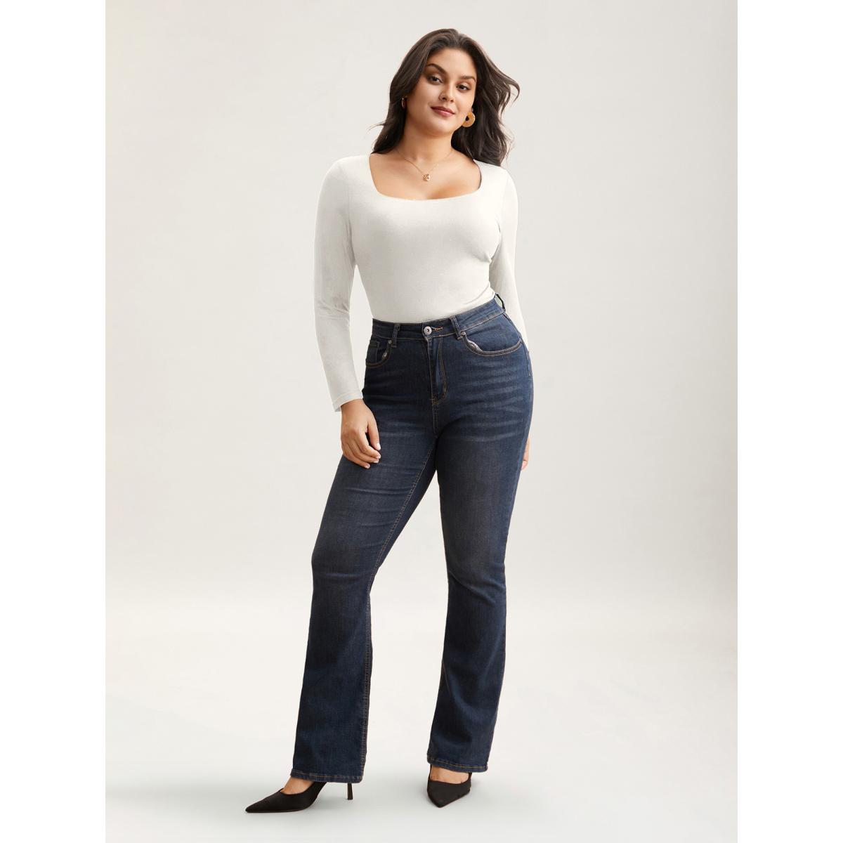 Plus Size Supersoft Essentials Solid U Neck T-shirt WhiteSmoke Women Elegant Non U-neck Skinny Everyday T-shirts BloomChic 18-20/2X Product Image