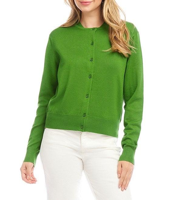 Karen Kane Ribbed Crew Neck Long Sleeve Button Front Cardigan Product Image