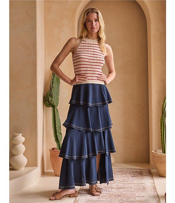 Skies Are Blue Striped Rib Knit High Neck Sleeveless Top Product Image