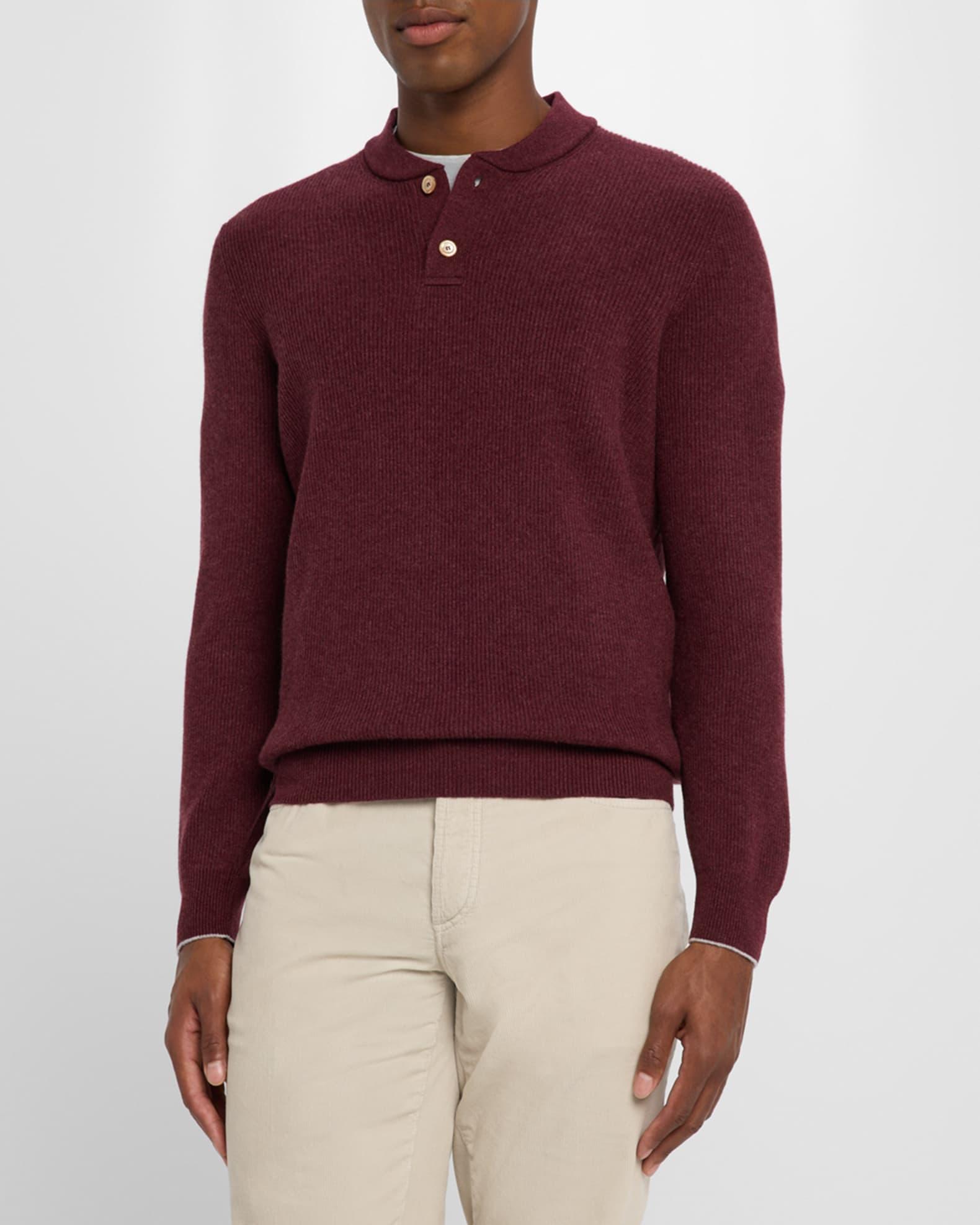 Men's Ribbed Cashmere Henley Sweater Product Image