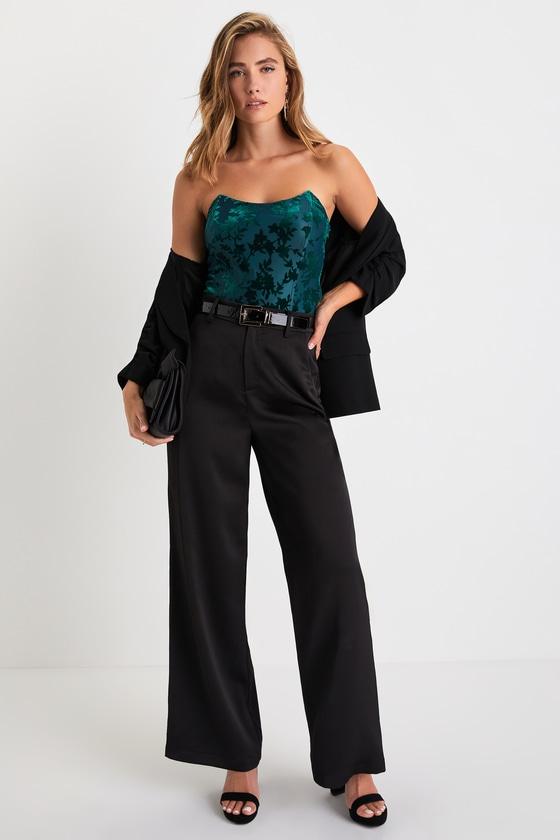 Iconic Beauty Emerald Green Velvet Floral Strapless Bodysuit Product Image