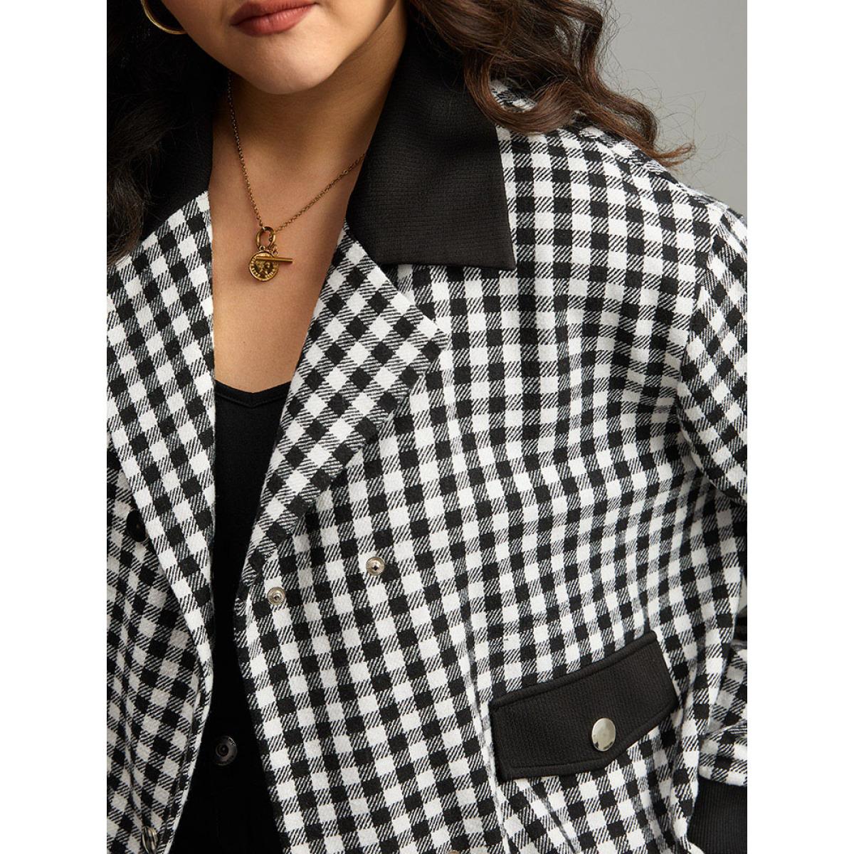 Plus Size Gingham Patchwork Double Breasted Jacket Women Black Elastic cuffs Dailywear Jackets BloomChic 30/6X Product Image