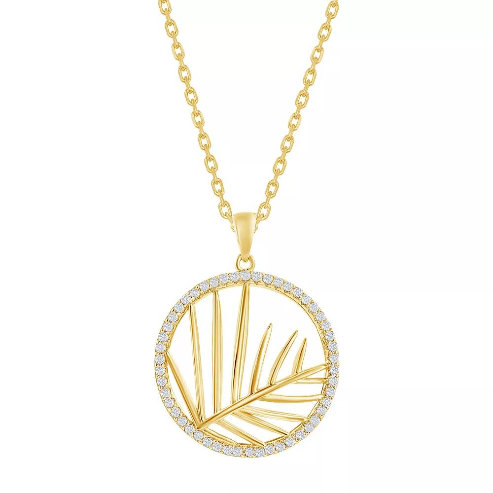 Argento Bella Sterling Silver Cubic Zirconia Open Circle Leaf Pendant Necklace, Women's, Size: 18", Gold Tone Product Image