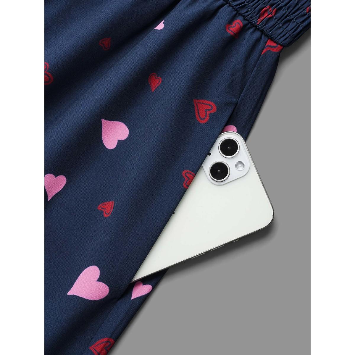 Plus Size Square Neck Shirred Hearts Midi Dress Indigo Women Elegant Shirred Square Neck Long Sleeve Curvy BloomChic 26/4X Product Image