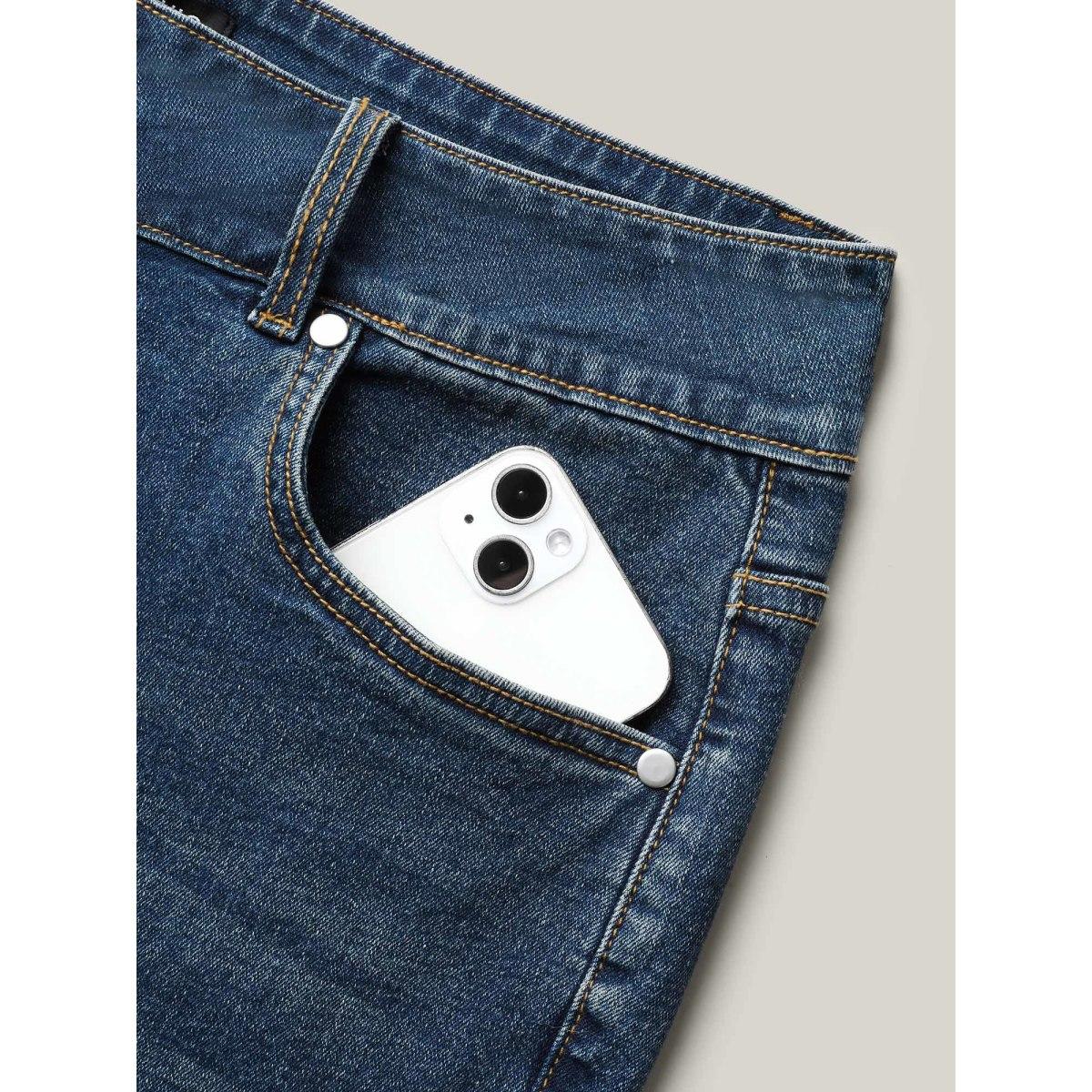 Plus Size Whiskered Wash Mid-Rise Skinny-Fit Jeans Women Denimblue Casual Non High stretch Slanted pocket Jeans BloomChic 22/3X Product Image