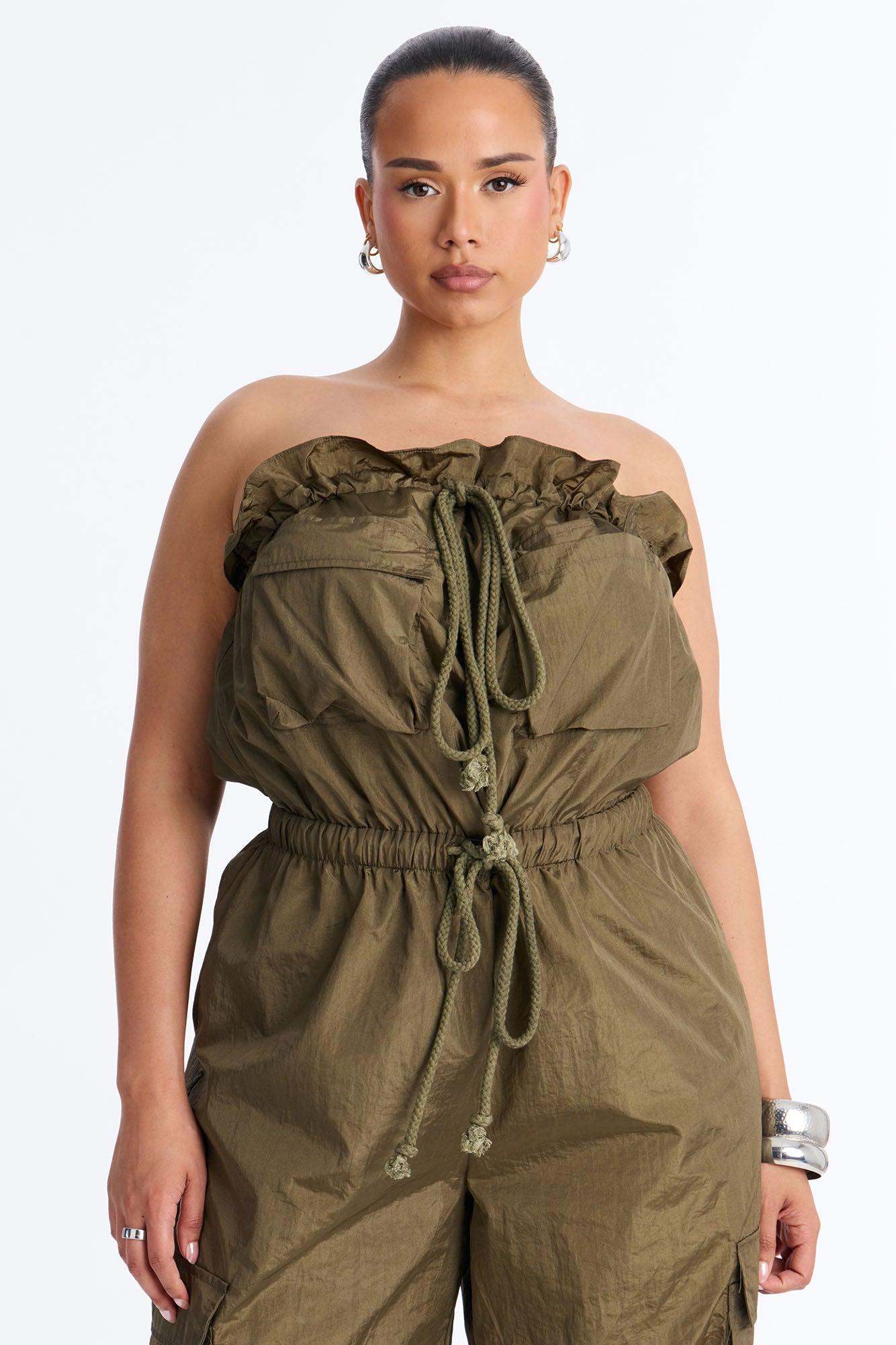 Bria Cargo Nylon Jumpsuit - Olive Female Product Image