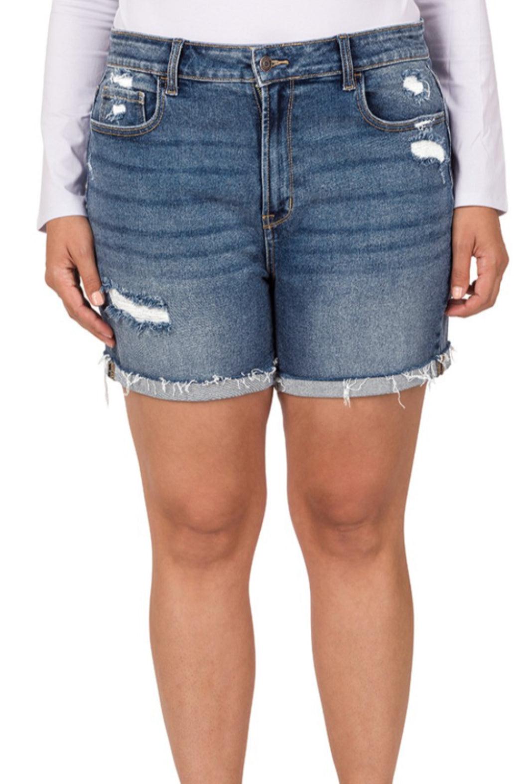 Zen Curvy Distressed Denim Shorts Product Image