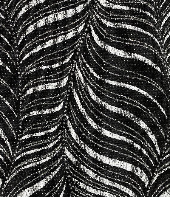 Alex Evenings Zebra Metallic Glitter Knit Mandarin Neck 3/4 Sleeve Twin Set Product Image