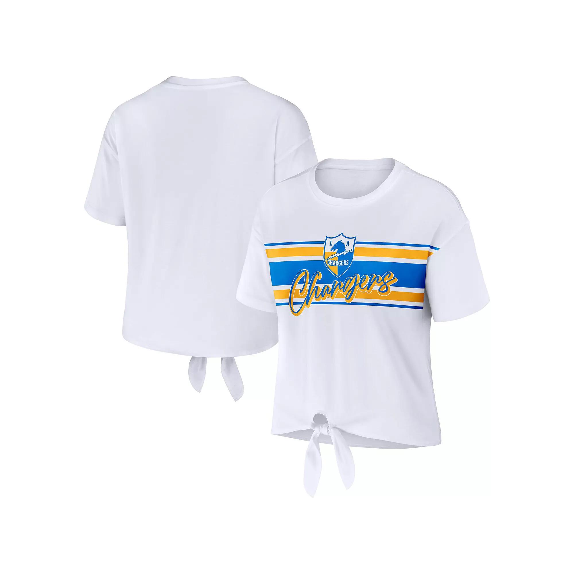 Women's WEAR by Erin Andrews White Los Angeles Chargers Front Tie Retro T-Shirt, Size: XL Product Image