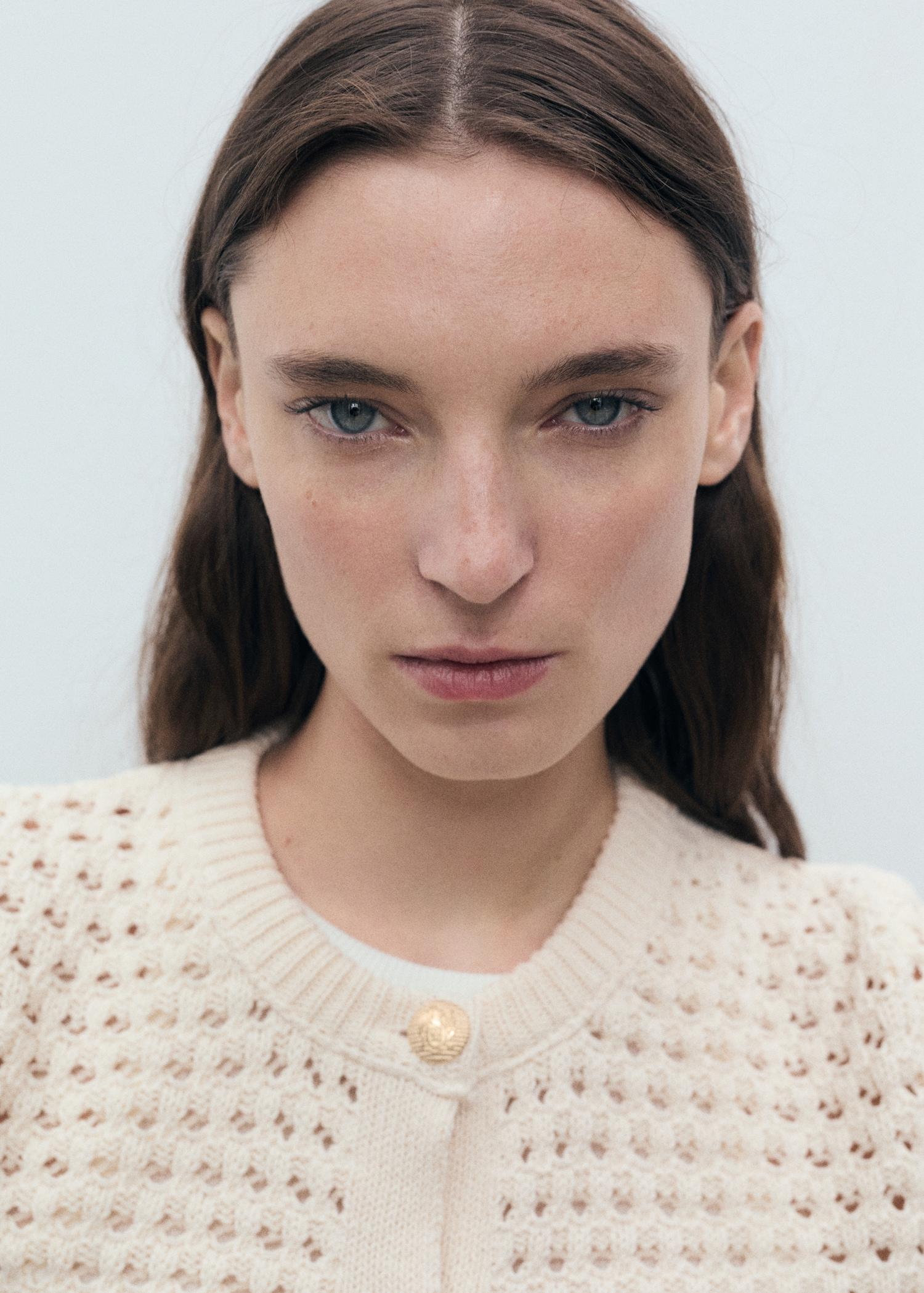 Striped openwork knitted cardigan - Women | MANGO USA Product Image