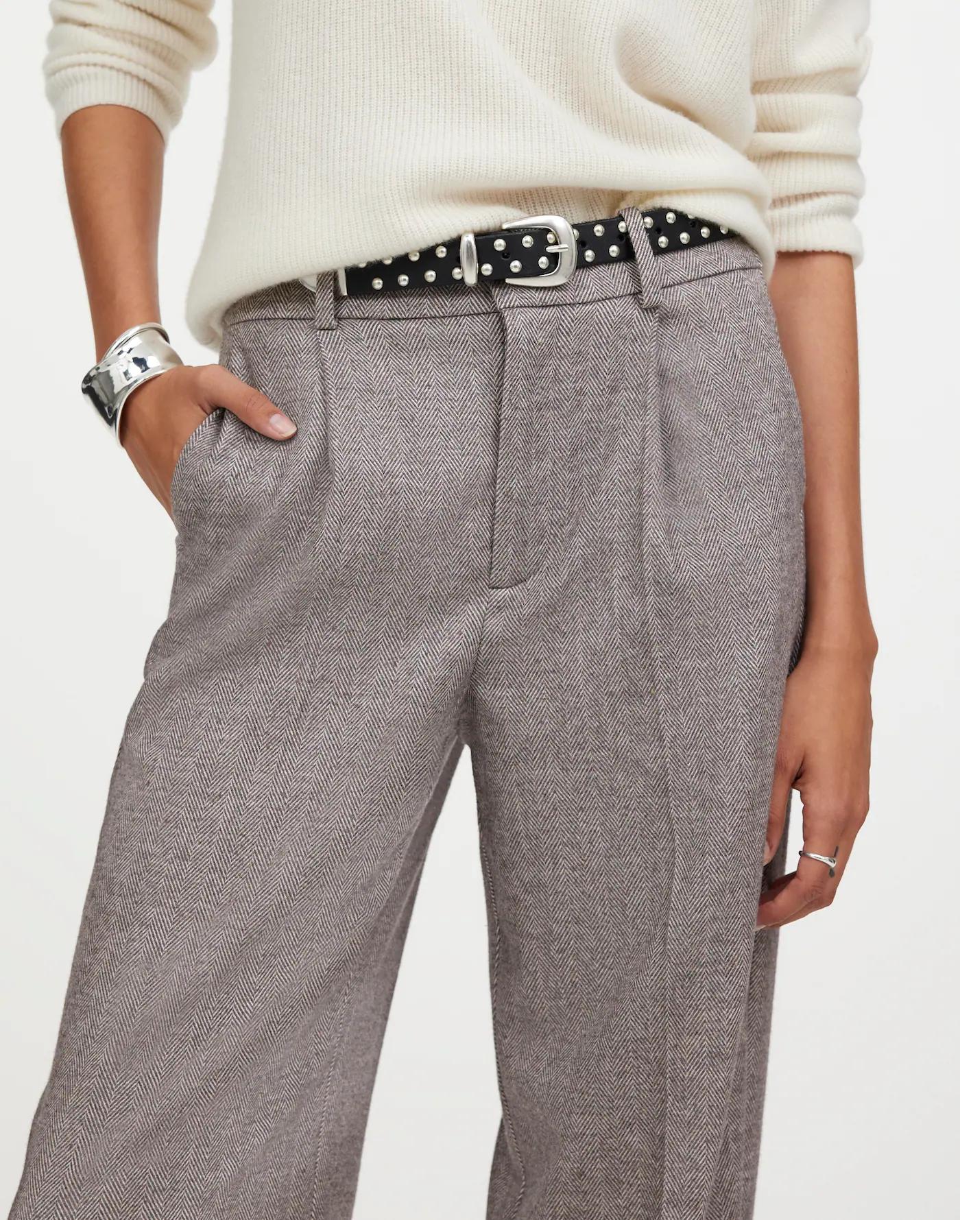 Petite Slouchy Straight Pants in Herringbone Italian Fabric Product Image