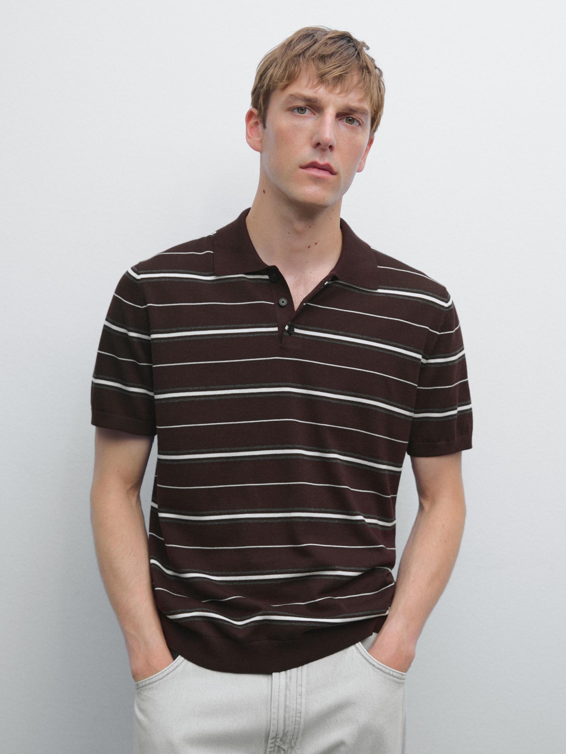 100% cotton striped knit polo shirt Product Image