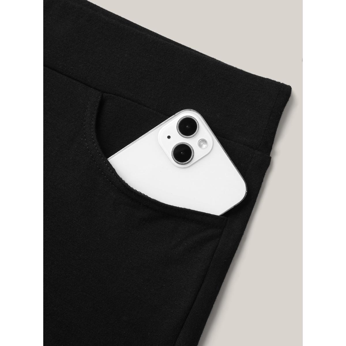 Plus Size Stretchy Ruffled Hem Cropped Pants Women Black Leisure Bodycon Mid Rise Casual Pants BloomChic 14-16/1X Product Image