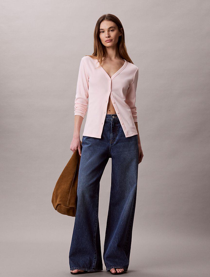 Woven Monologo Fine Rib Slim Cardigan Product Image