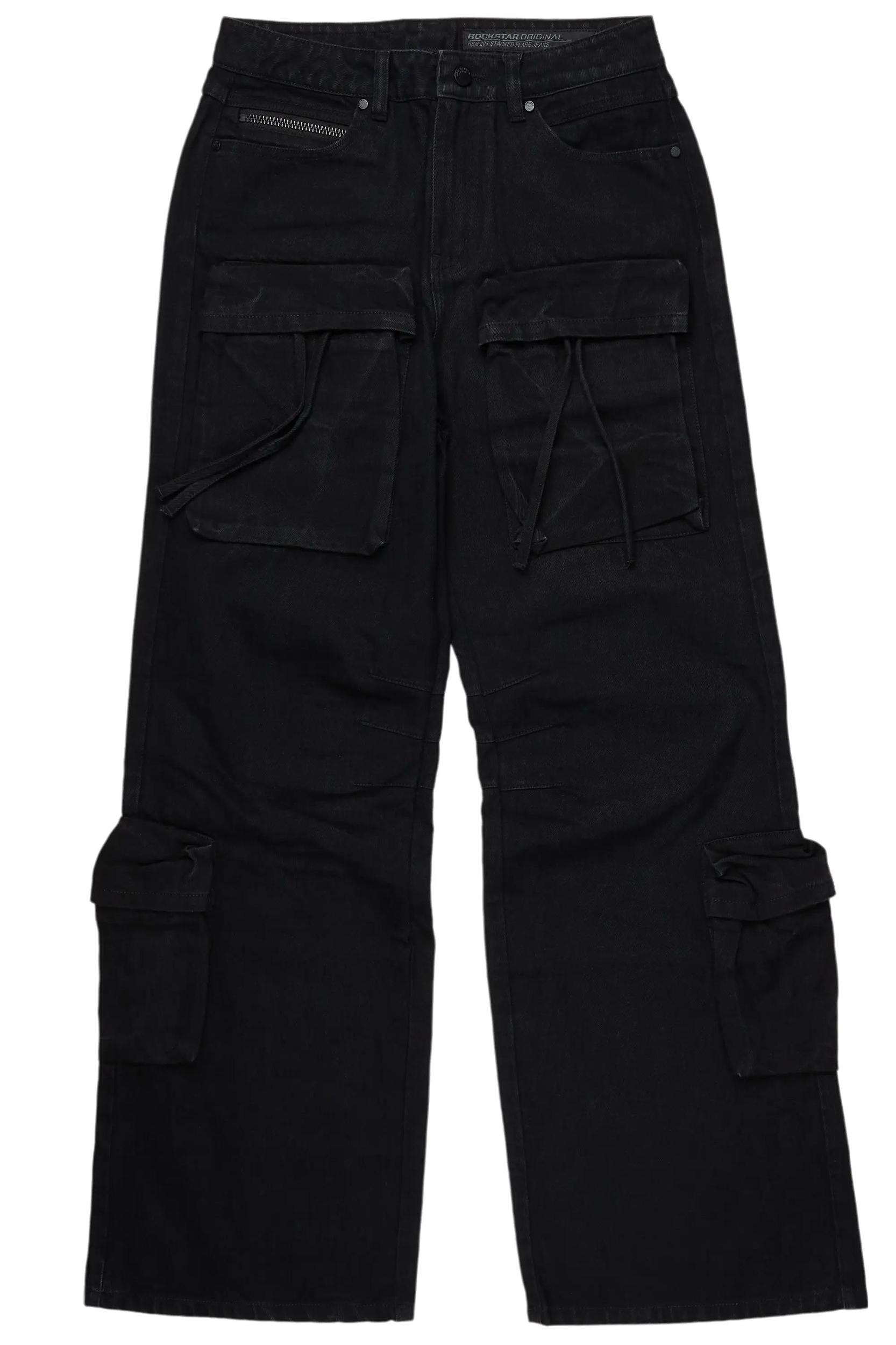 Cazer Black Baggy Fit Cargo Jean Male Product Image
