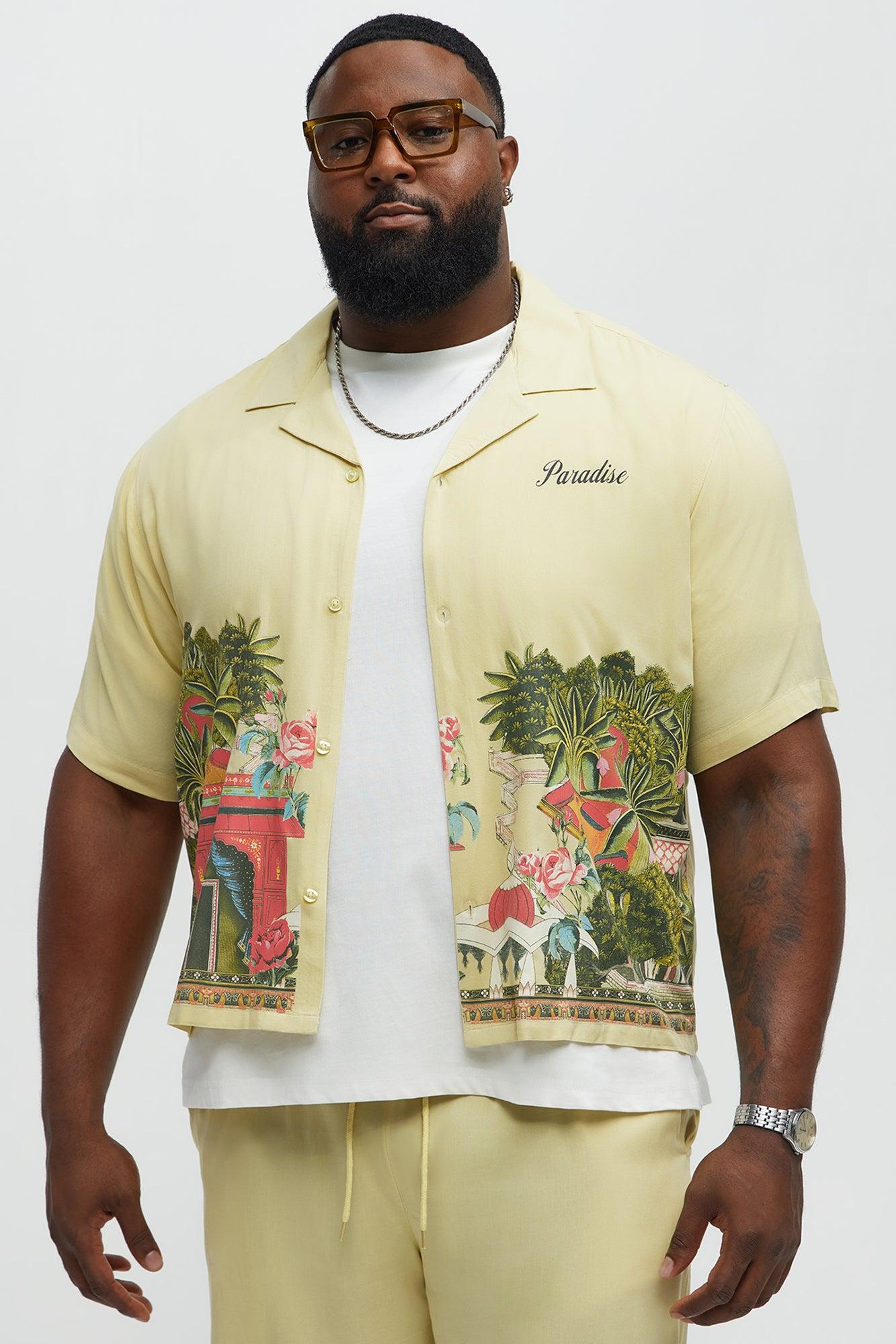 Paradise Set Short Sleeve Button Up Shirt - Lime Male Product Image