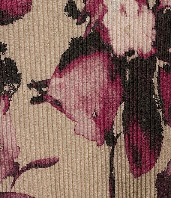 Calvin Klein Floral-Printed Chiffon Pleated V-Neck Long Sleeve Blouse Product Image