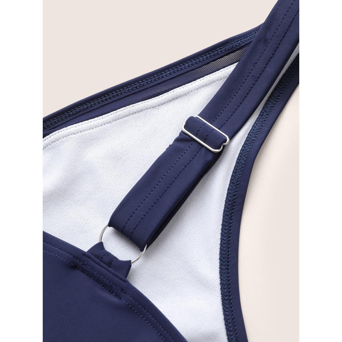 Plus Size Overlap Collar Mesh Patchwork Flutter Hem Swim Dress Women's Swimwear Indigo Beach Skinny V-neck High stretch Curve Swim Dresses BloomChic 28/5X Product Image