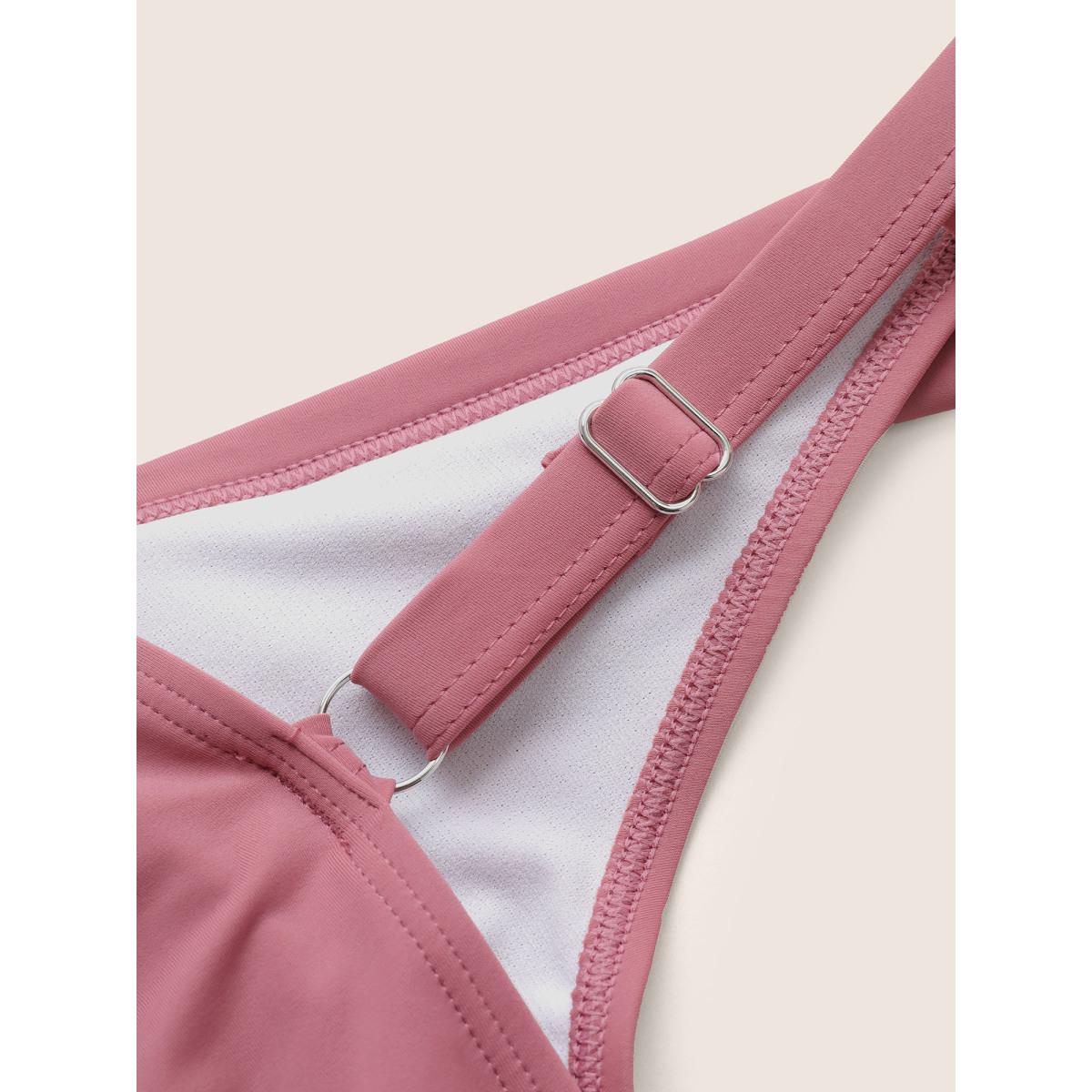 Plus Size Solid Flutter Trim A Line Swim Dress Women's Swimwear DustyPink Beach Bodycon Square Neck High stretch Curve Swim Dresses BloomChic 12/L Product Image