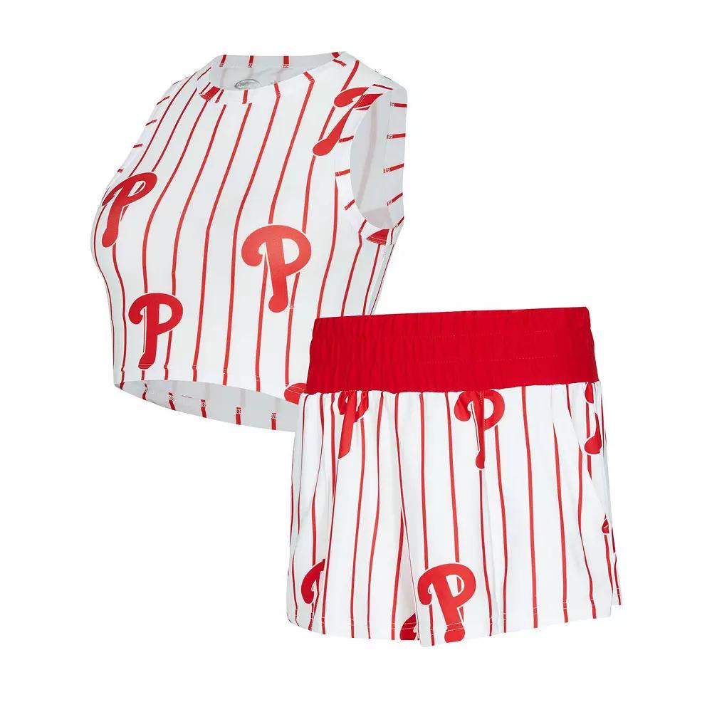 Women's Concepts Sport  White Philadelphia Phillies Pinstripe Record Tank & Short Set, Size: XL Product Image