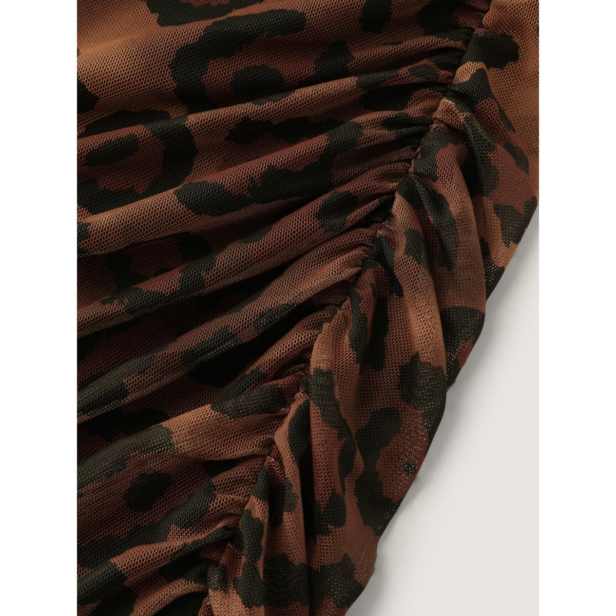 Plus Size Leopard Print Ruched Sleeveless Dress Leopard Women Romantic Asymmetrical Neck Sleeveless Curvy BloomChic 12/L Product Image