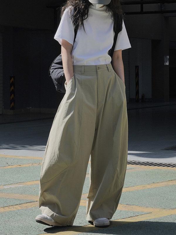 Loose Wide Leg Solid Color Split-Joint Casual Pants Bottoms Trousers Product Image