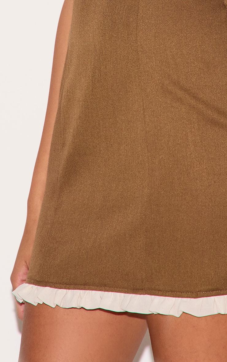 Brown Scoop Neck Frill Hem Bodycon Dress Product Image