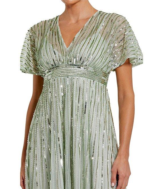 Mac Duggal Flutter Sleeve Embellished Chiffon A-Line Midi Dress Product Image