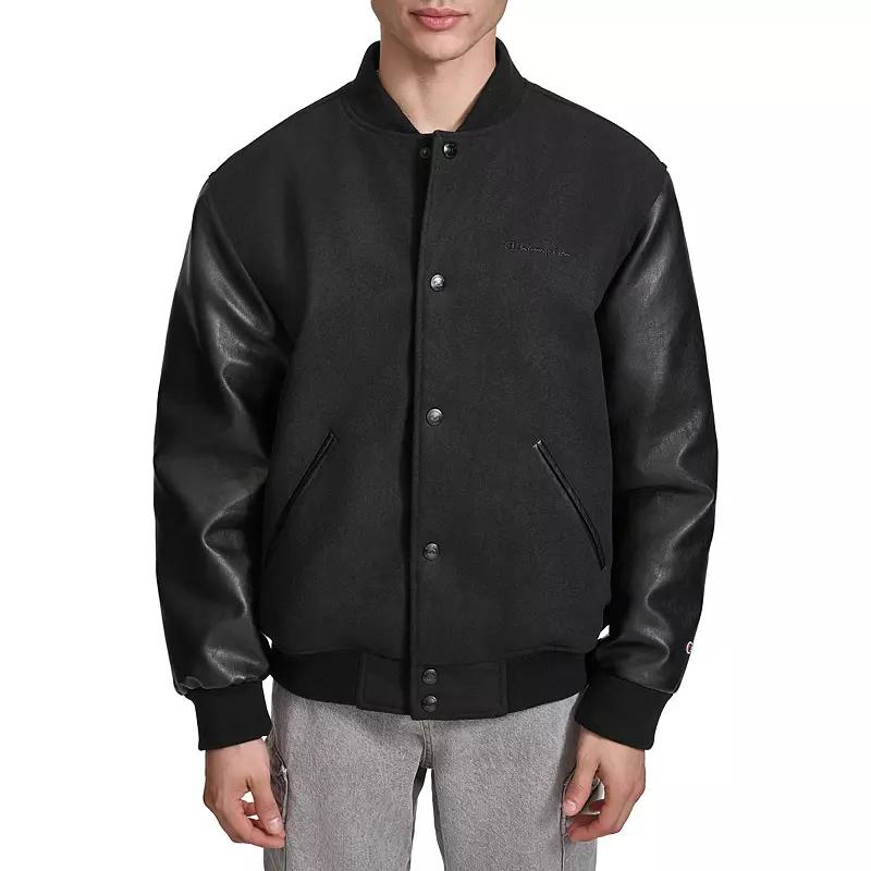 Men's Champion® Varsity Bomber Jacket with Faux Leather Sleeves,  Product Image