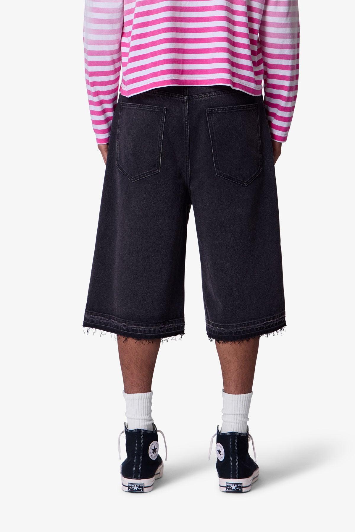 Ultra Baggy Raw Hem Denim Shorts - Washed Black Product Image