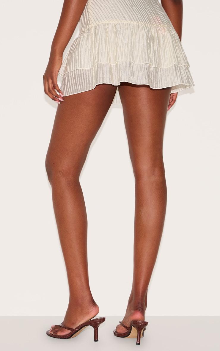 Almond Crinkle Woven Dropped Waist Frilly Mini Skirt Product Image