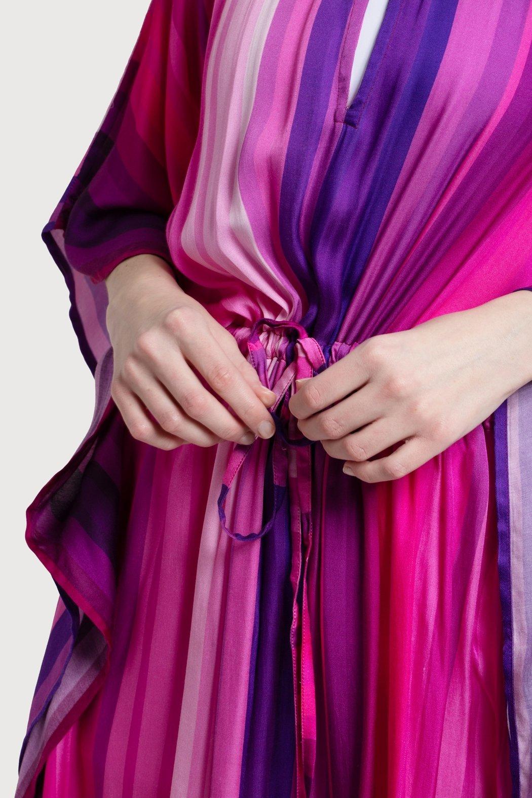 Multicolor Striped Tie Waist Keyhole Kaftan Product Image