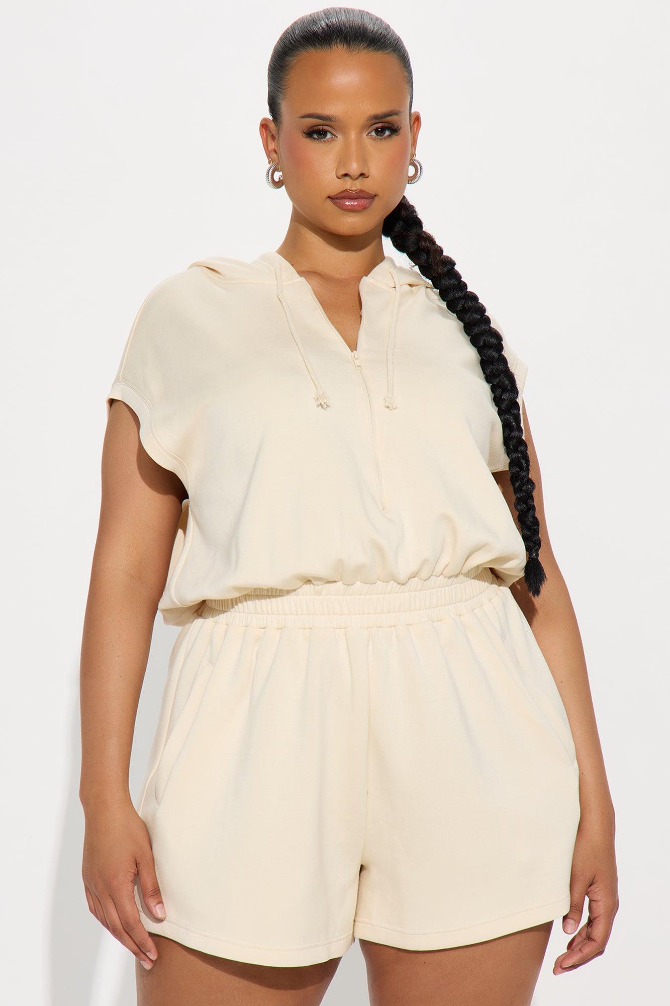 Running Errands Short Sleeve Romper - Cream Product Image