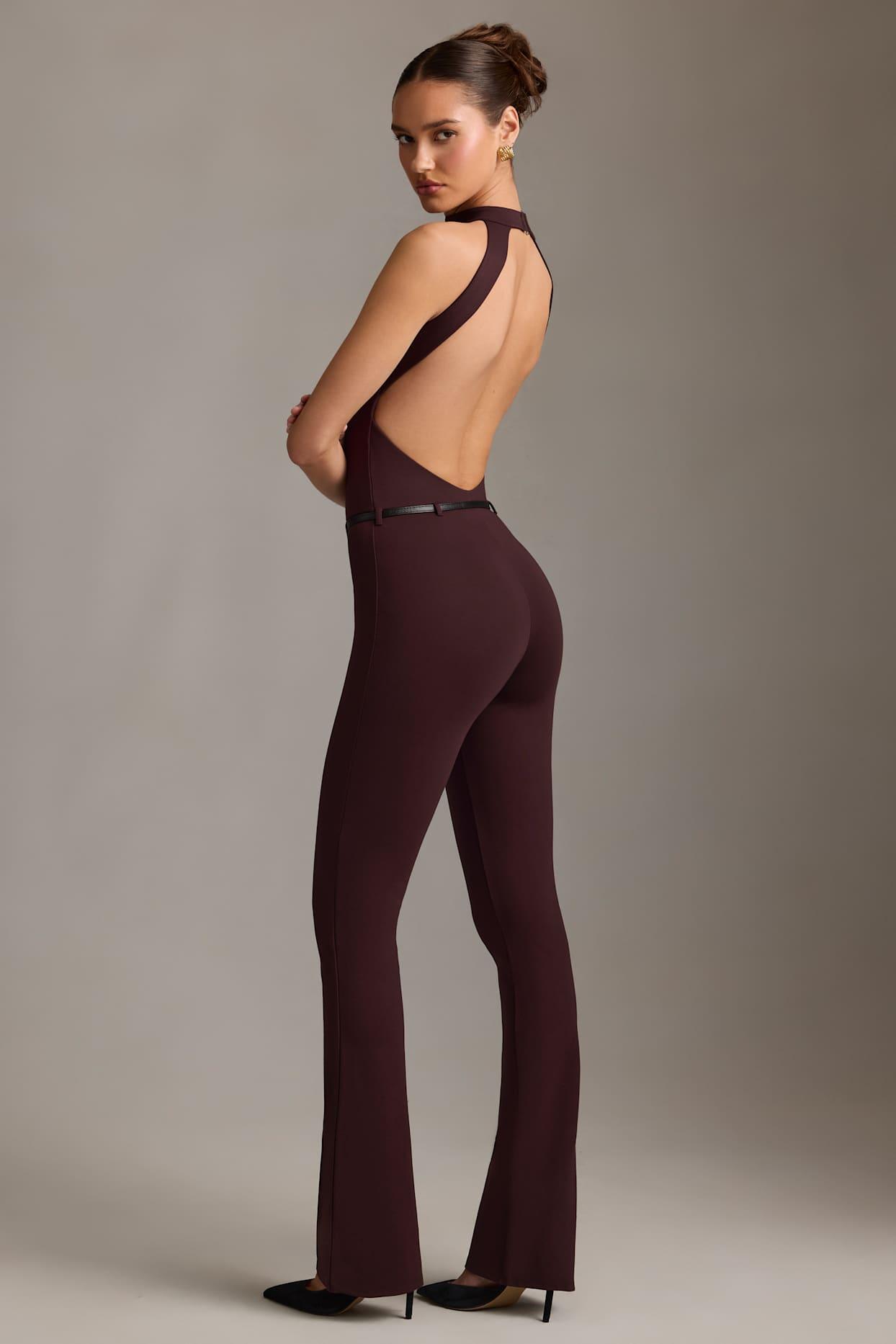 Backless Turtleneck Jumpsuit in Chocolate Brown Product Image