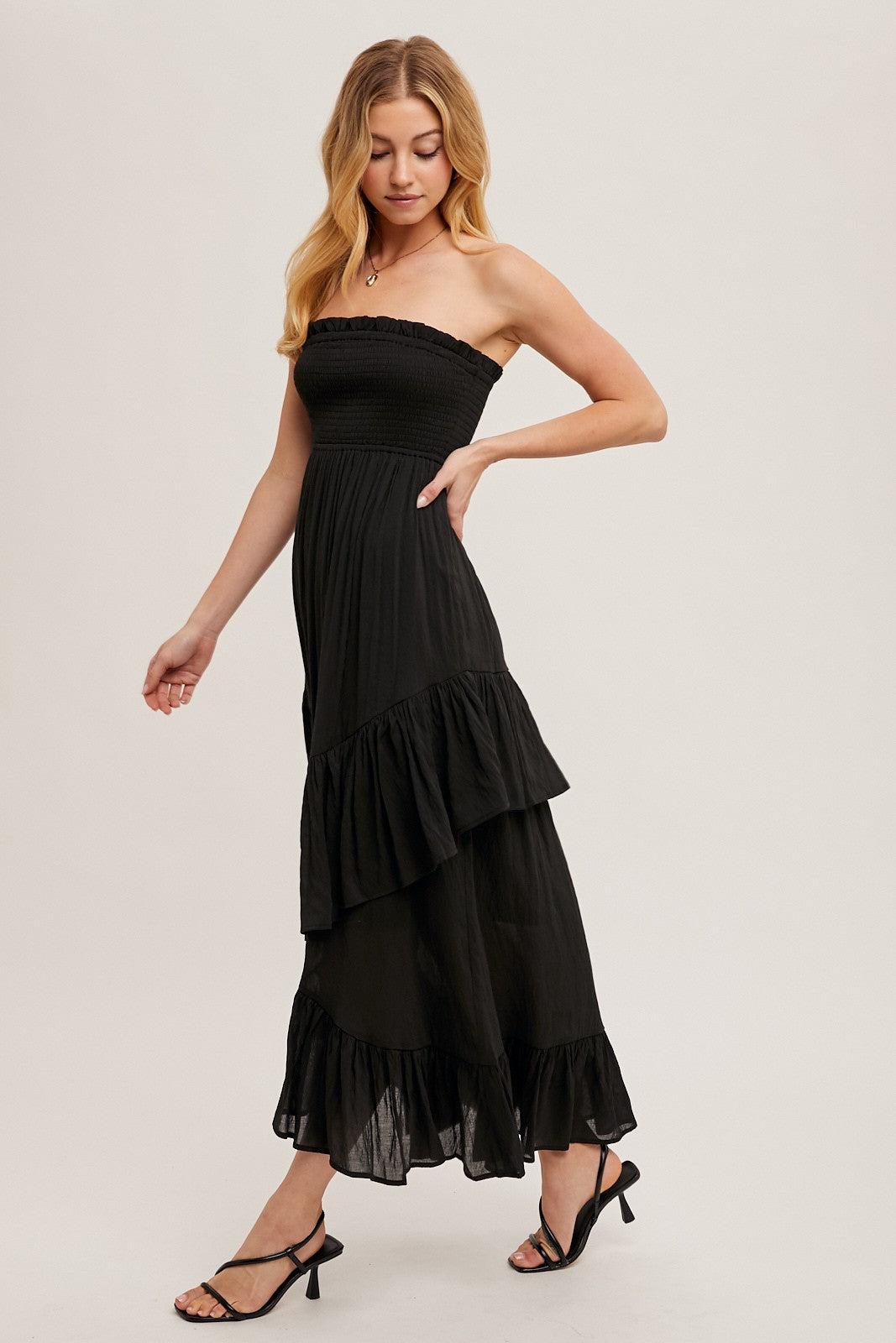 Strapless Tiered Ruffle Midi Dress Product Image