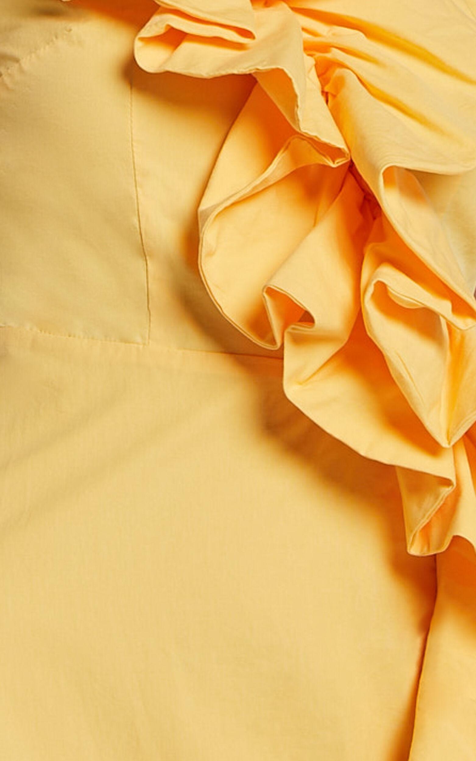 Rita Midi Dress - One Shoulder Ruffle Detail Dress in Yellow Product Image