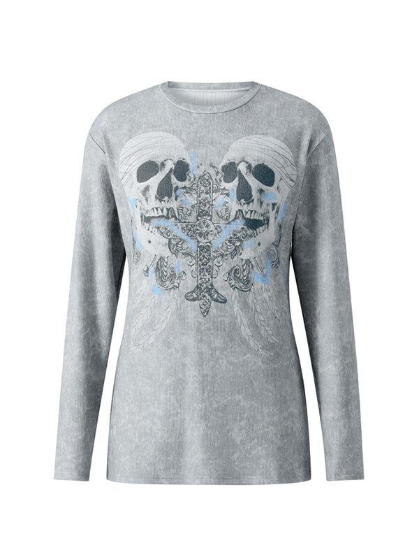 Cross Skull Printed Long Sleeve Top Product Image
