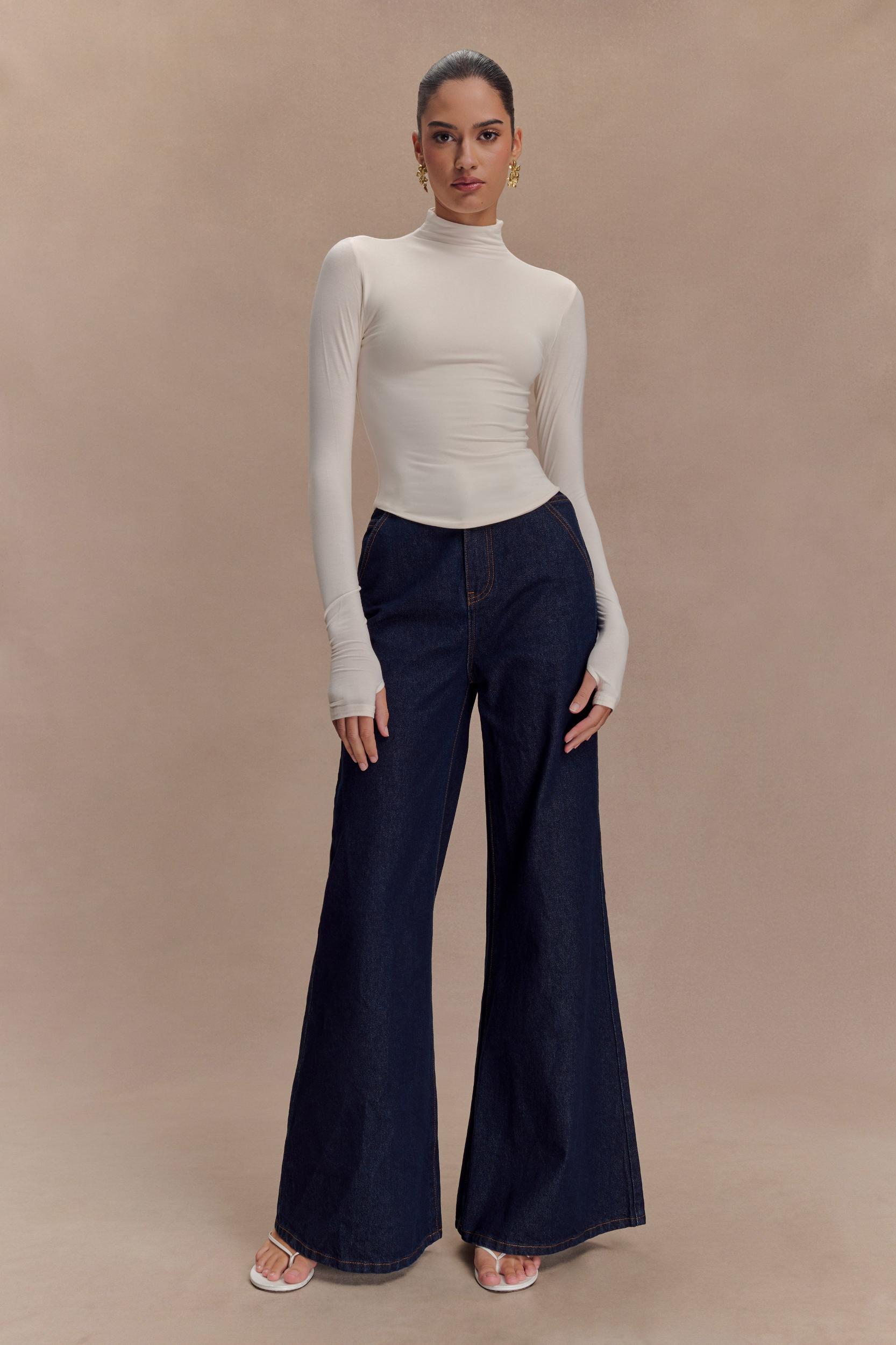 Ember Modal Long Sleeve High Neck Top - Ivory Product Image