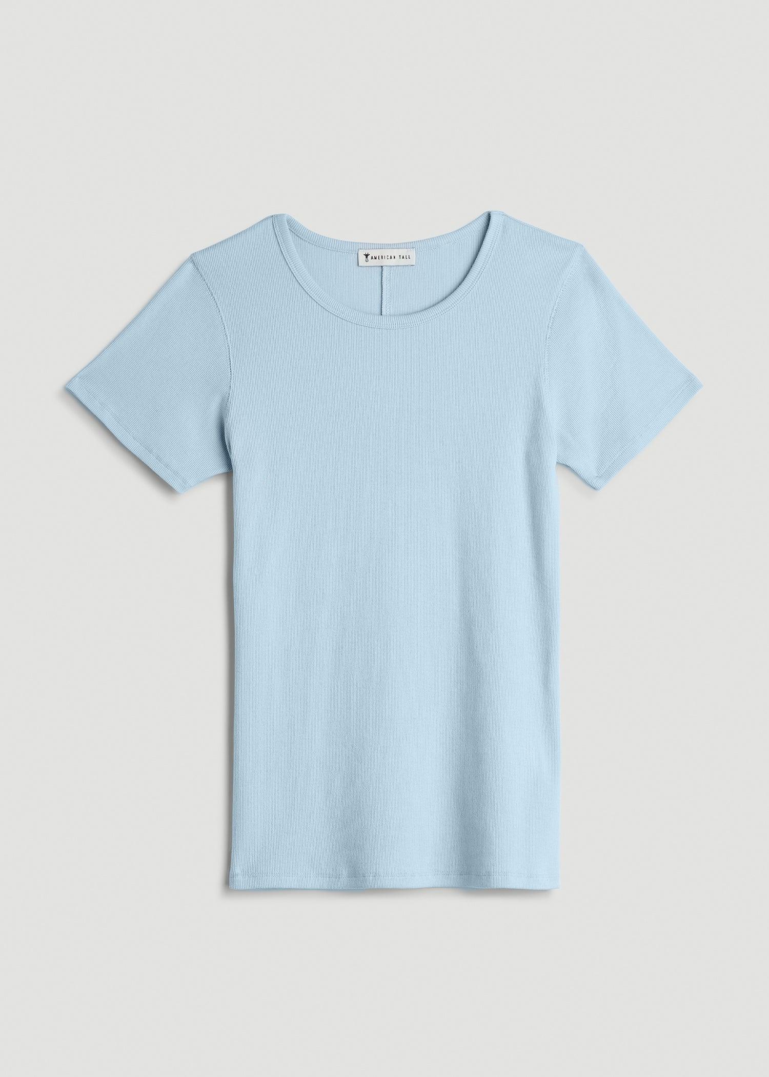 Short Sleeve Crew Neck Ribbed T-Shirt for Tall Women in Ice Blue Product Image