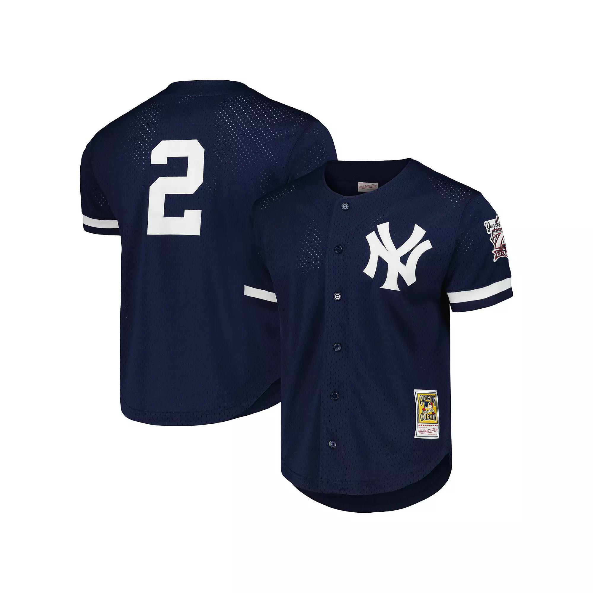 Men's Mitchell & Ness Derek Jeter Navy New York Yankees Cooperstown Collection Mesh Batting Practice Button-Up Jersey, Size: 2XL, Blue Product Image
