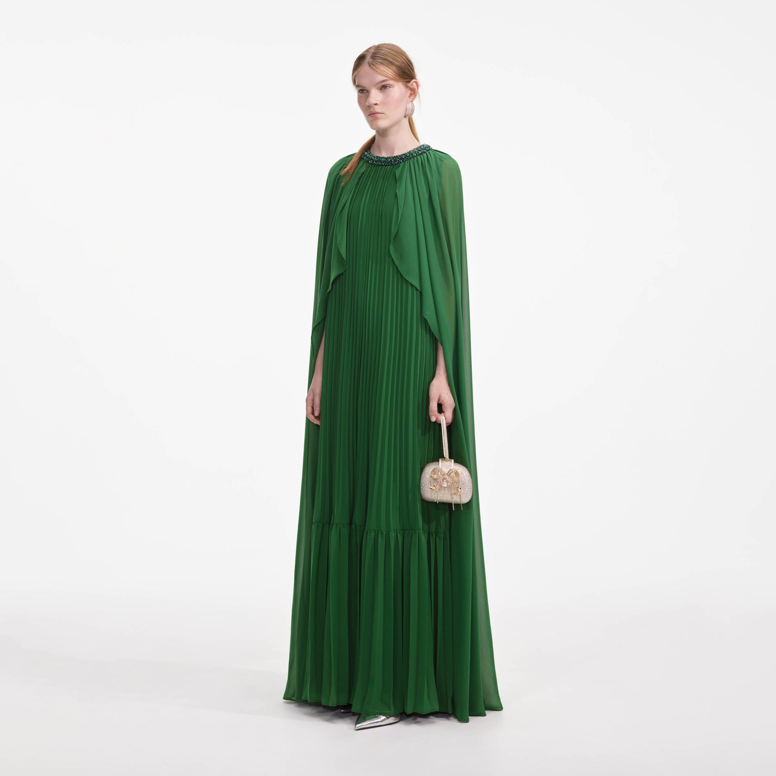 Green Chiffon Cape Maxi Dress Product Image