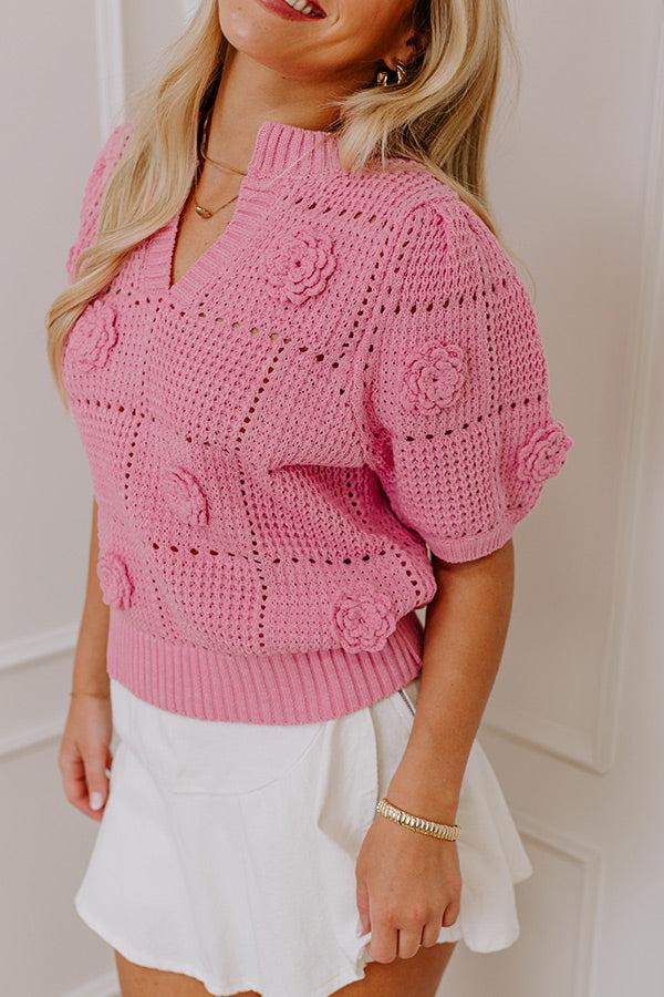 Smiles and Sunshine Knit Top in Pink Product Image