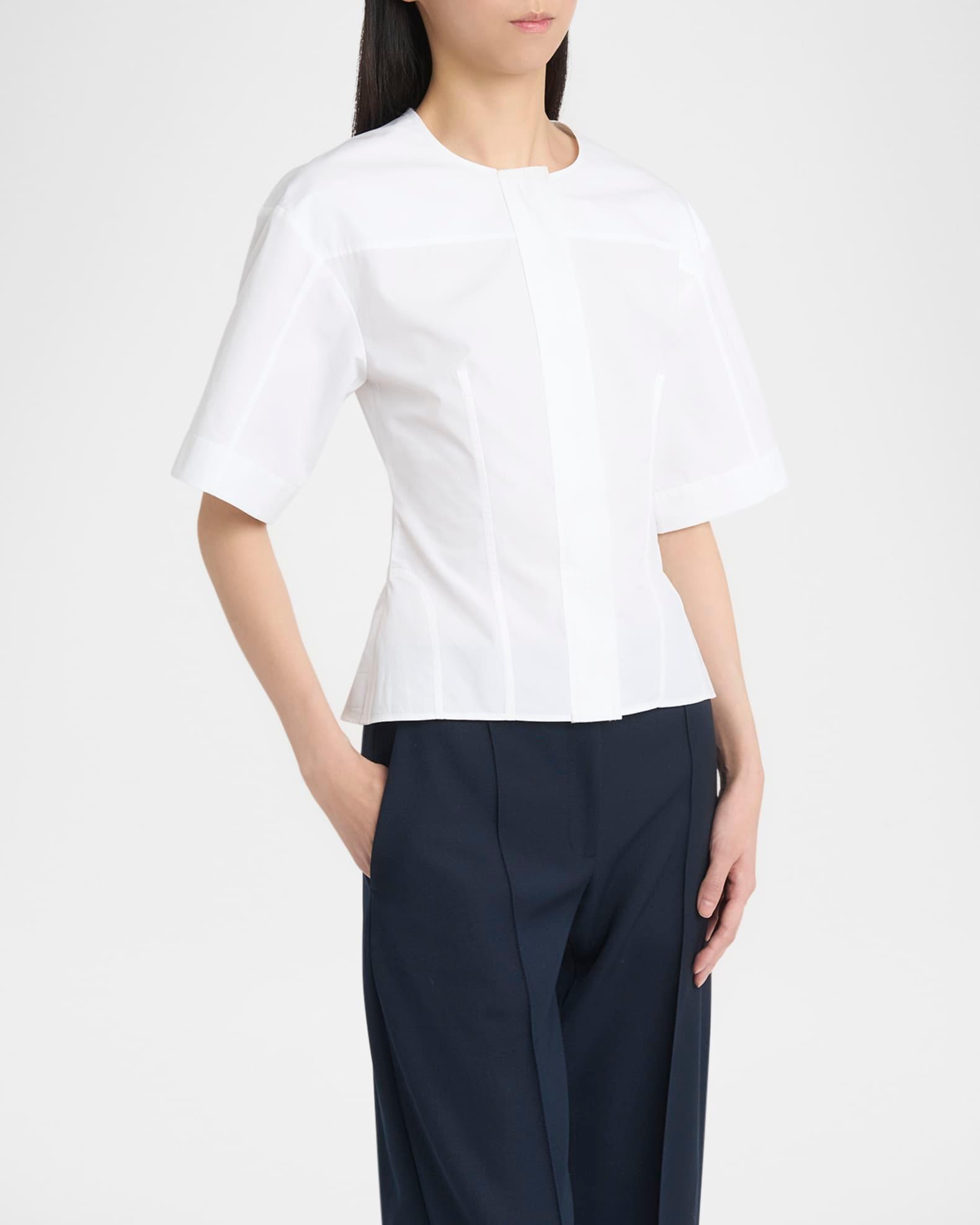 Short-Sleeve Corset Seamed Poplin Blouse Product Image
