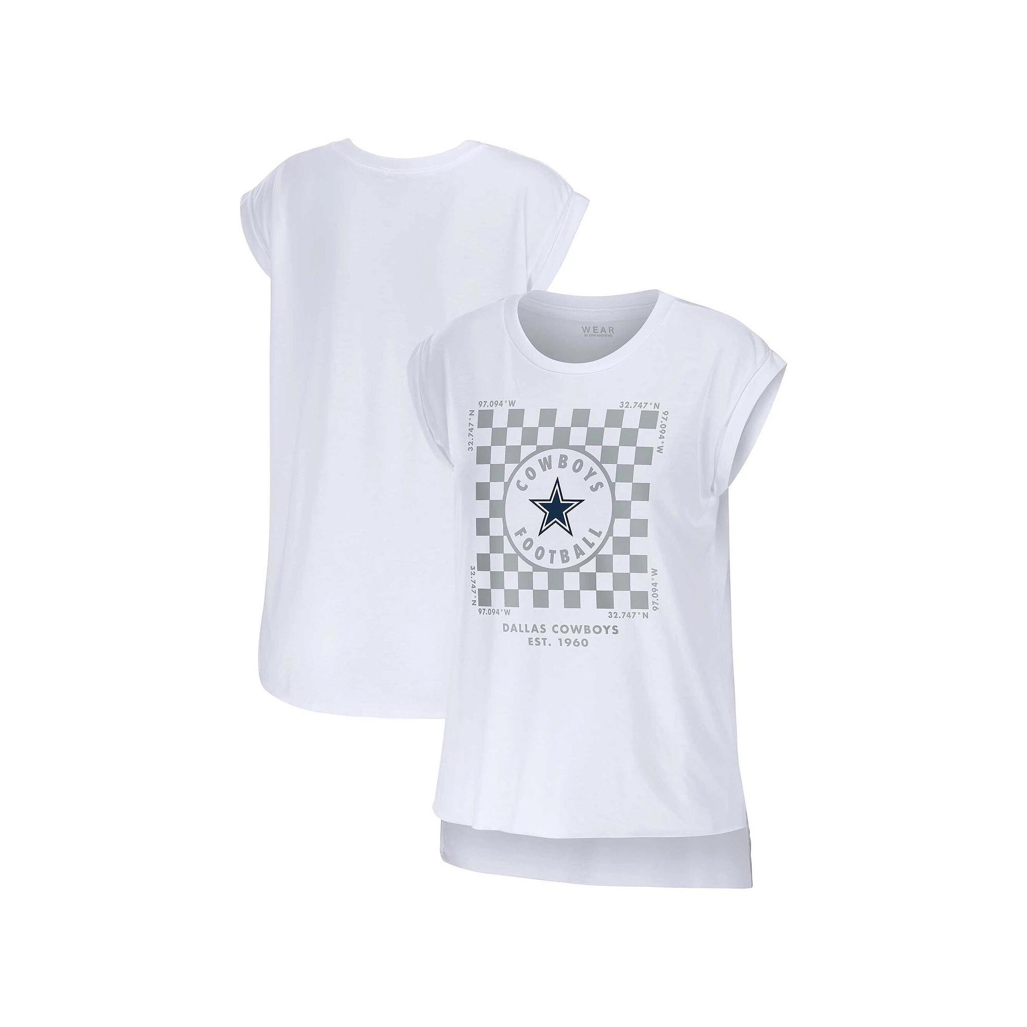 Women's WEAR by Erin Andrews White Dallas Cowboys Checker Muscle Tank Top,  Product Image