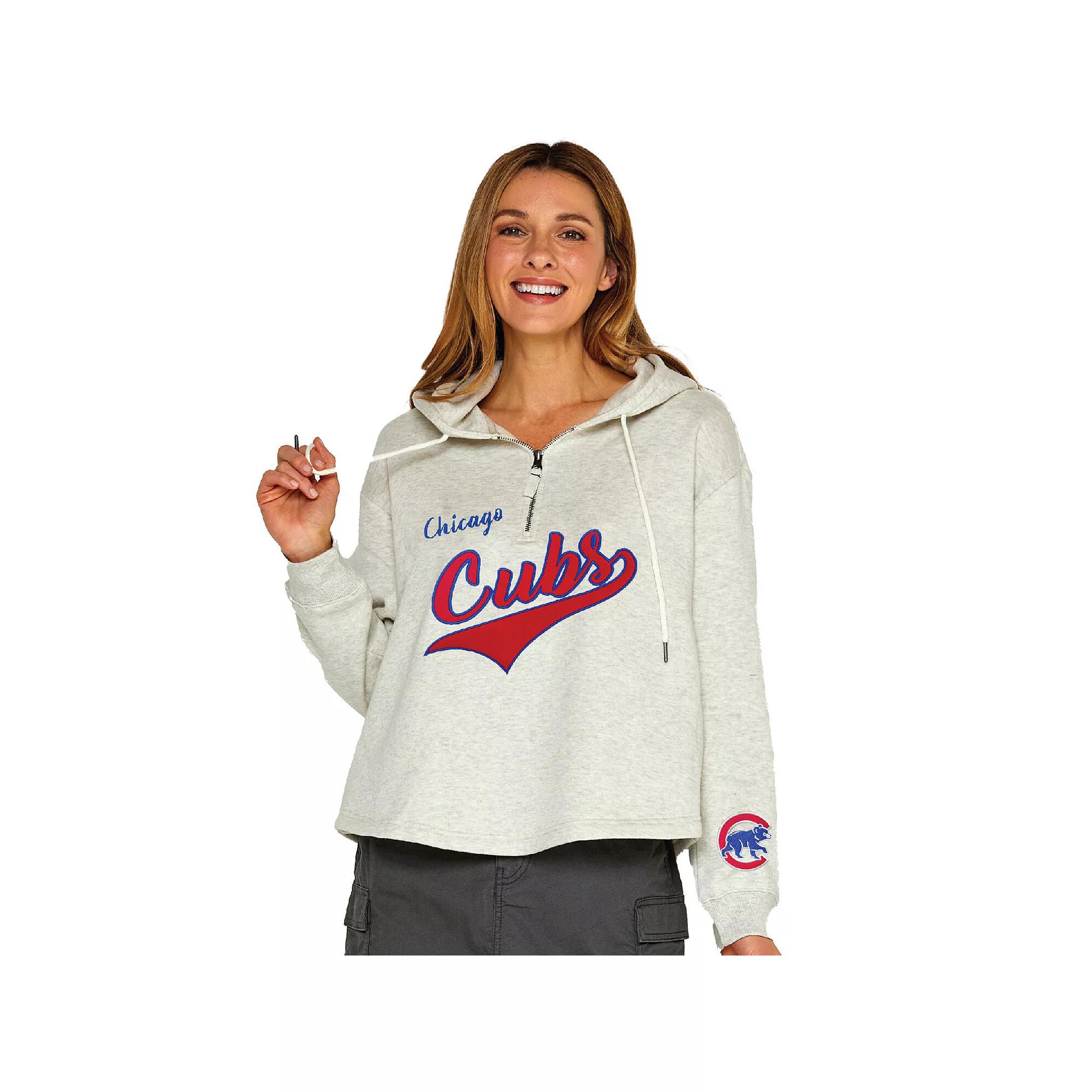 Women's Soft as a Grape  Oatmeal Chicago Cubs Fleece Quarter-Zip Hoodie, Size: XL, Team Product Image