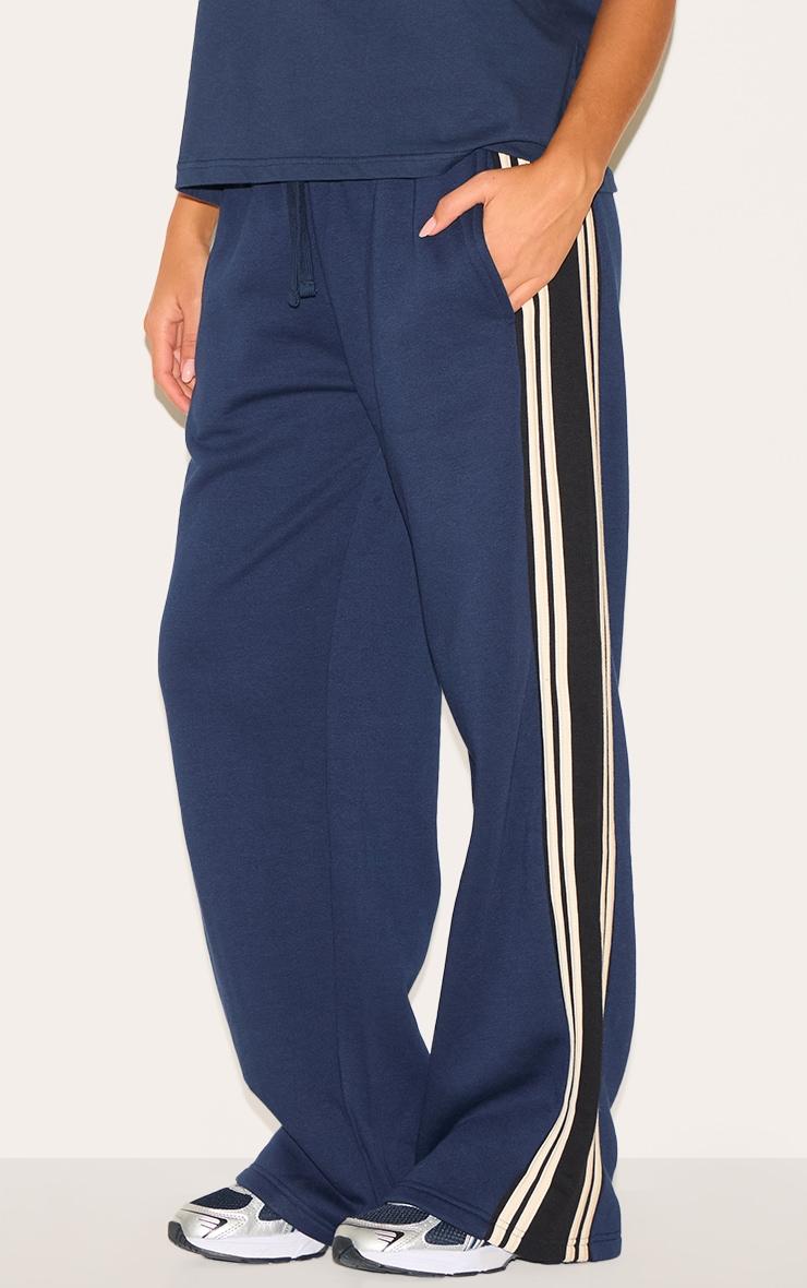 Navy Contrast Stripe Detail Wide Leg Sweatpants Product Image
