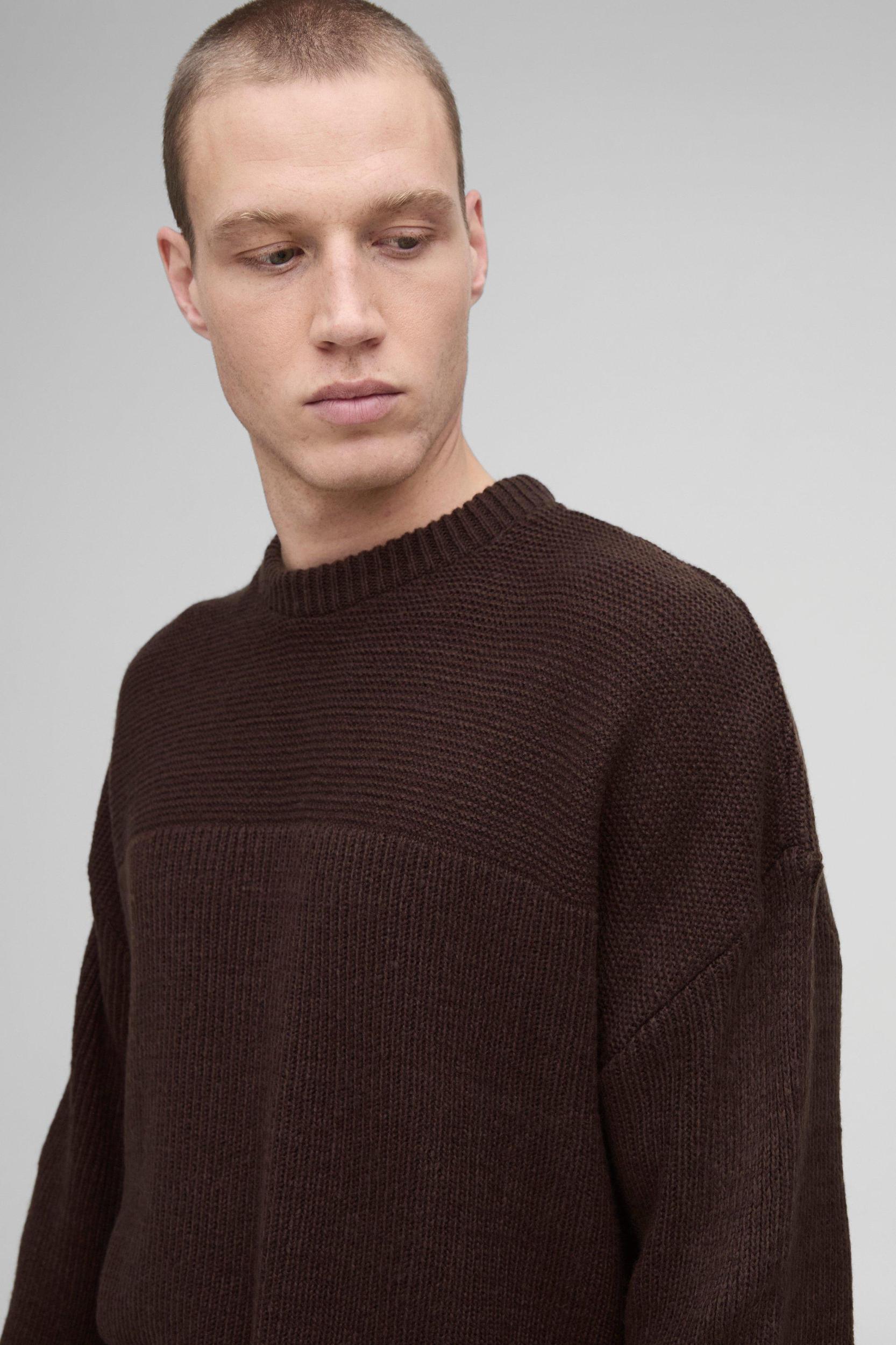Oversized Boxy Brushed Rib Knitted Sweater | boohooMAN USA Product Image