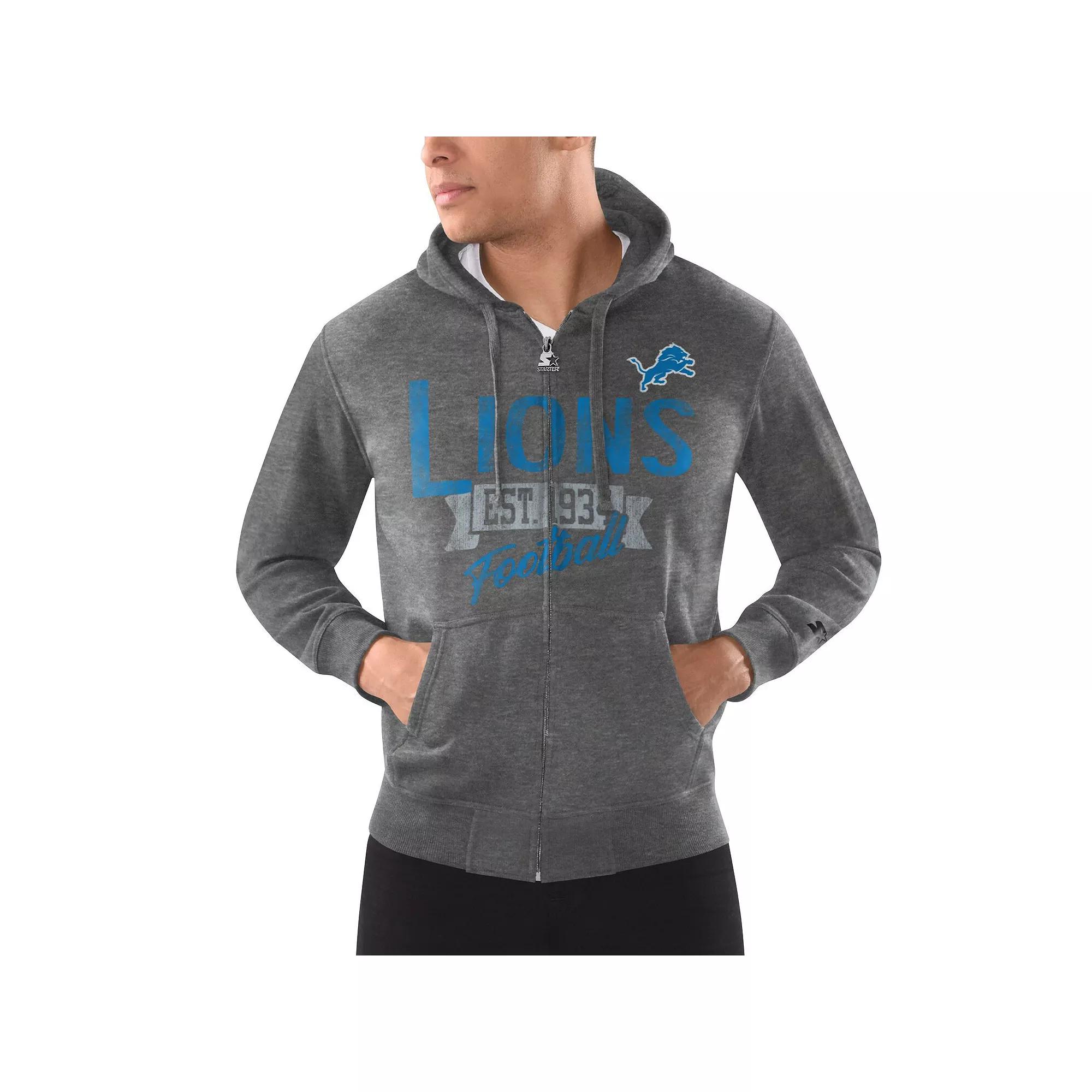 Men's Starter Charcoal Detroit Lions Domestic Post Season Full-Zip Hoodie, Size: Medium Product Image