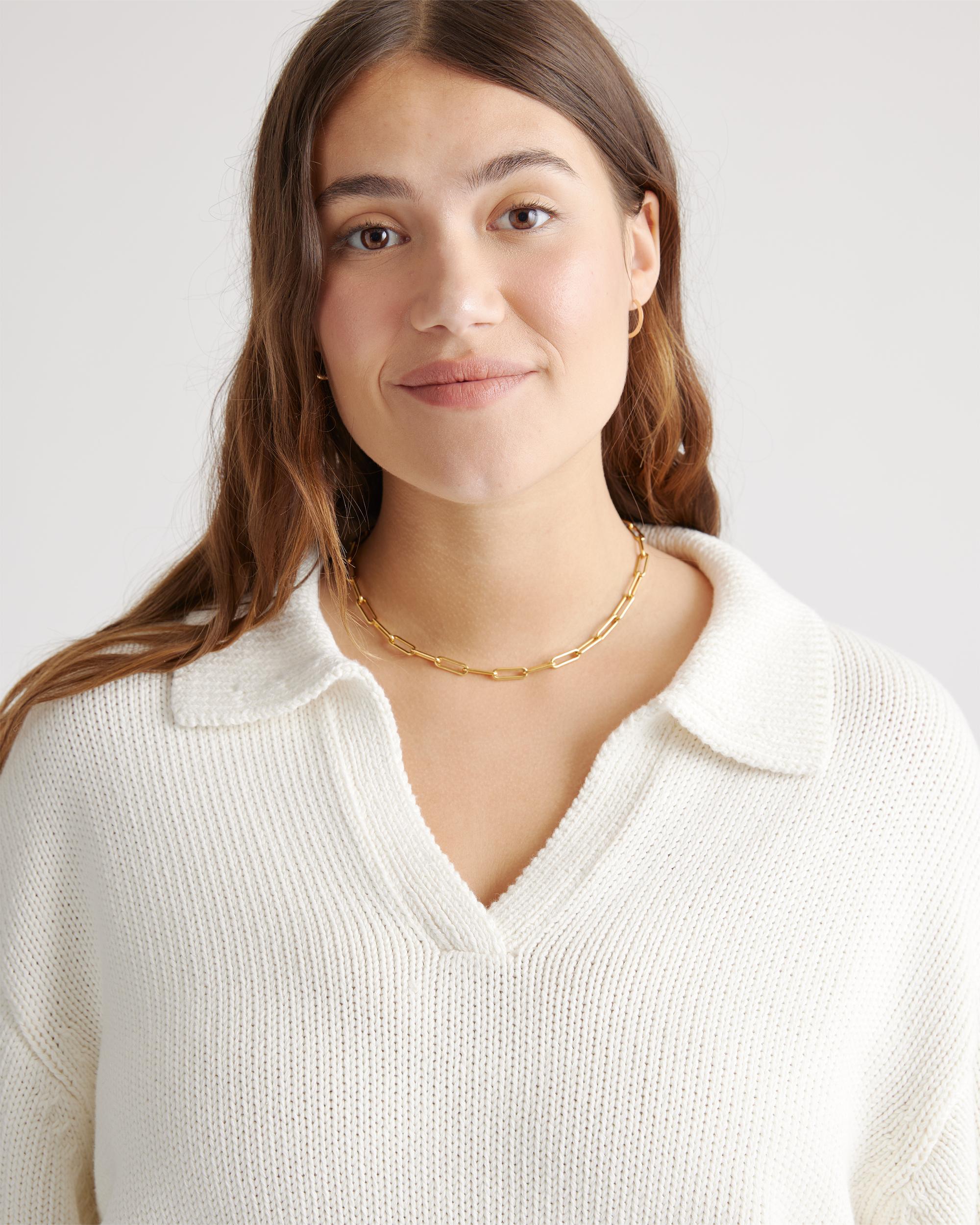 Quince | Women's 100% Organic Cropped Cotton Polo Sweater Size XS, Organic Cotton Product Image