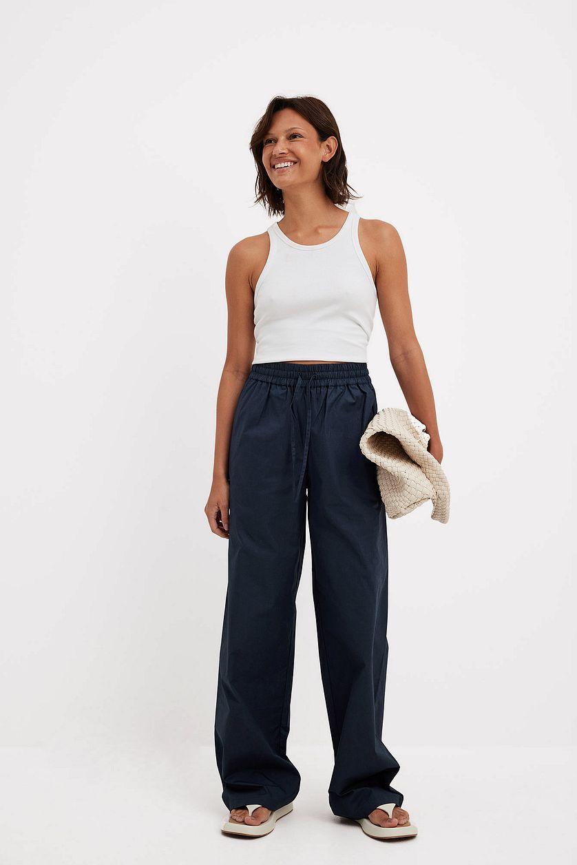 Elastic Waistband Cotton Pants Product Image